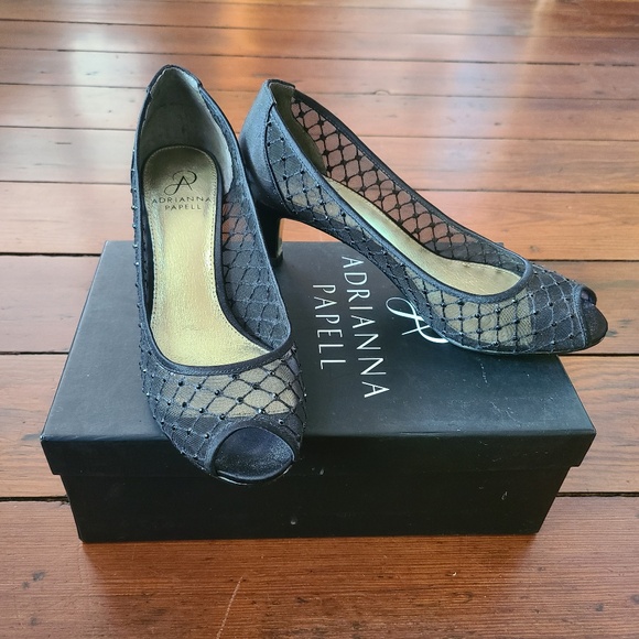 Adrianna Papell Jamie Black Saba Mesh Peep Toe Pump 8 - Picture 2 of 6